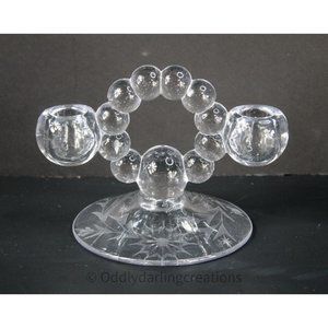 Imperial Glass Candlewick Double Candlestick: Elegant Floral Etching and Bubbles